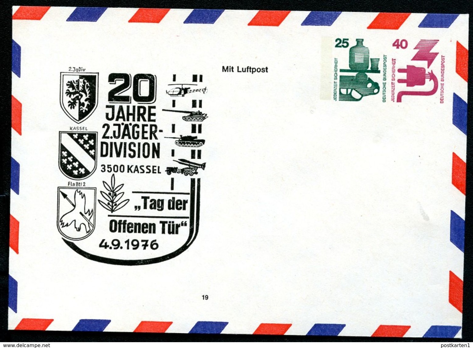 Bund PU93 Privat-Umschlag JÄGER-DIVISION Kassel 1976  NGK 20,00 € - Enveloppes Privées - Neuves