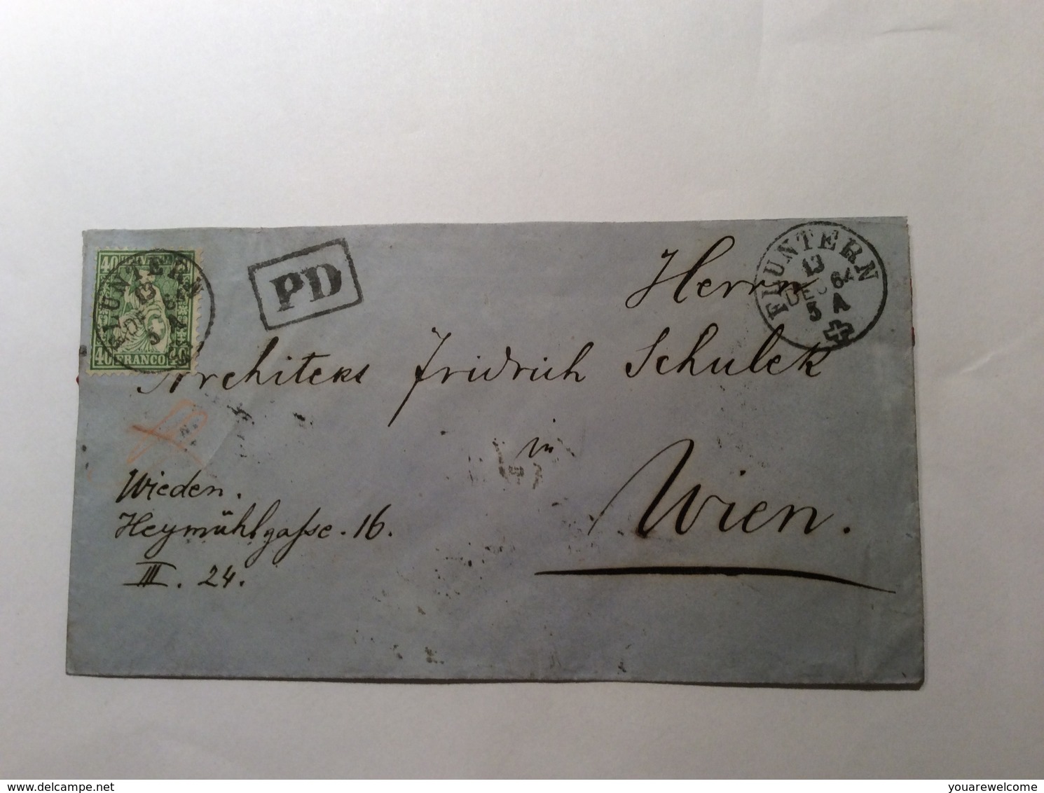 FLUNTERN (Zürich ZH) 1864 Brief Sitzende Helvetia ZNr 34 > WIEN ÖSTERREICH (Schweiz Suisse Lettre Cover - Briefe U. Dokumente