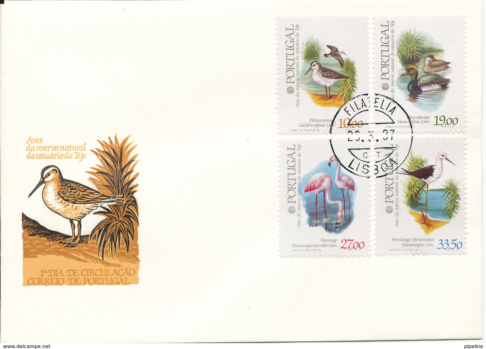 Portugal Cover With Complete Set Of 4 BIRDS From 1982 With Postmark Lisboa 22-3-1987 And OFERTA Postmark On The Backside - FDC