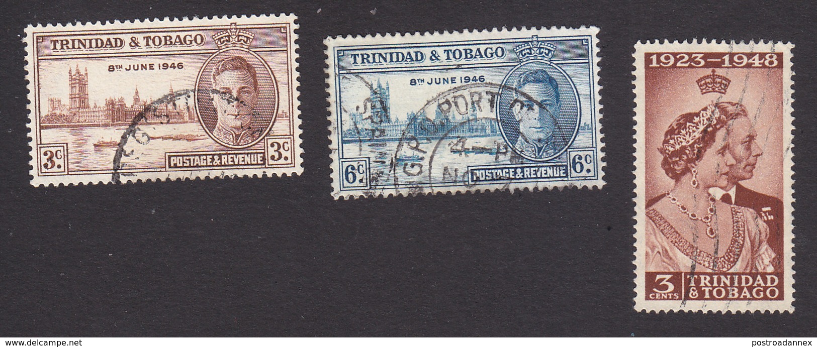 Trinidad And Tobago, Scott #62-64, Used, Peace, Silver Wedding, Issued 1946-48 - Trinidad & Tobago (...-1961)