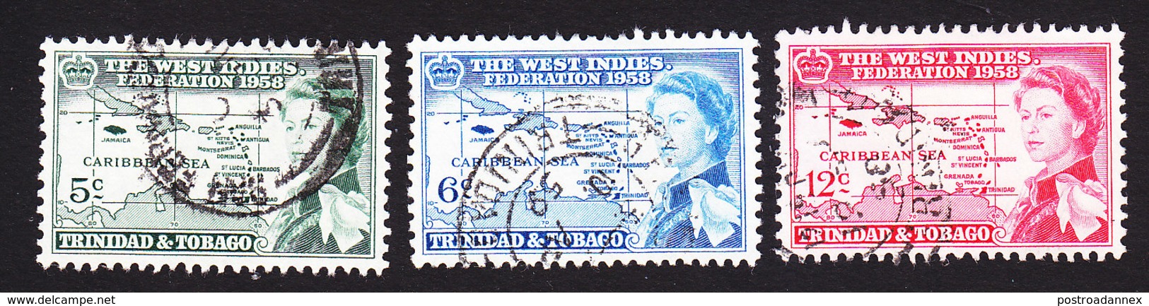 Trinidad And Tobago, Scott #86-88, Used, West Indies Federation, Issued 1958 - Trinidad & Tobago (...-1961)