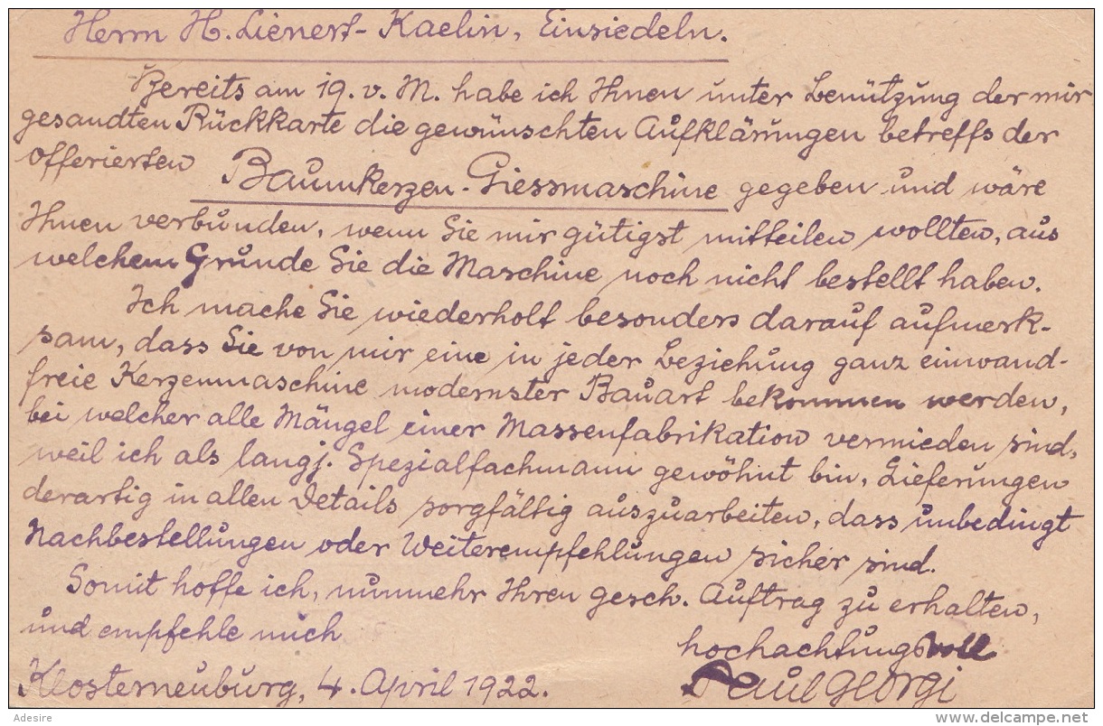 ÖSTERREICH 1922 - 5 Kronen Ganzsache + 10 Kronen Auf Firmen-Pk Gel.1922 - Briefe U. Dokumente