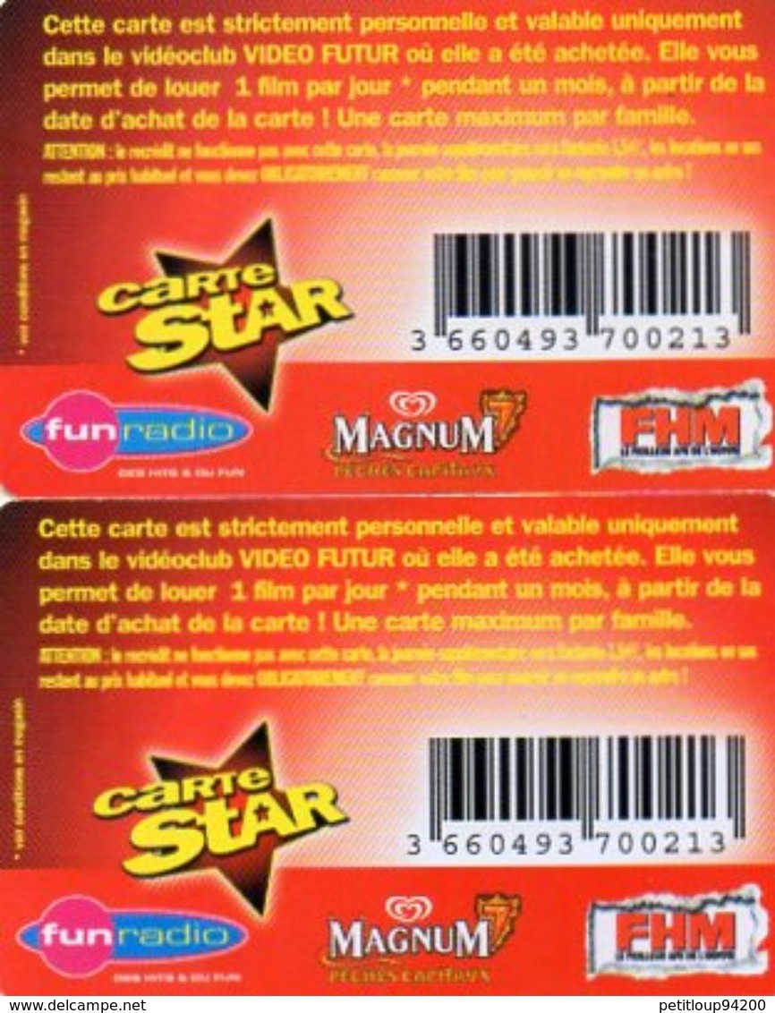 2 CARTES VIDEO FUTUR  CARTES STAR  *Décalage Horaire  *Gangs Of New York - Abonnement