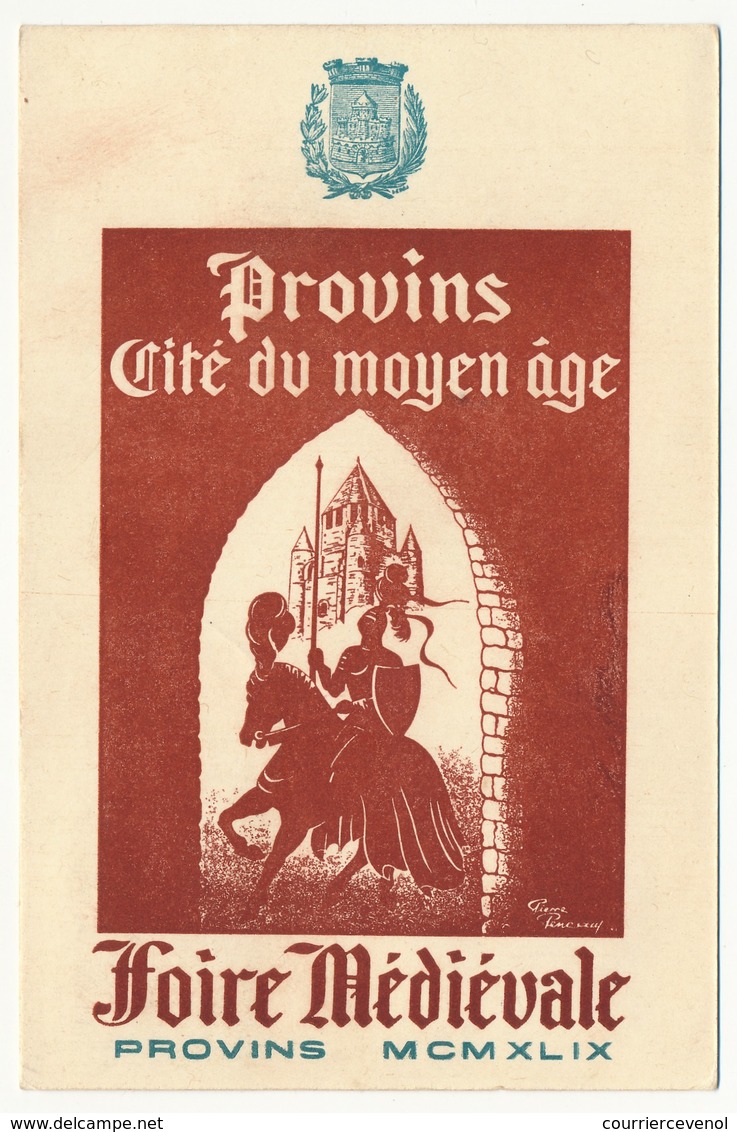 FRANCE => Vignette "Provins Cité Du Moyen Age Foire Médiévale" Sur CP Commémo - 1949 - Lettere