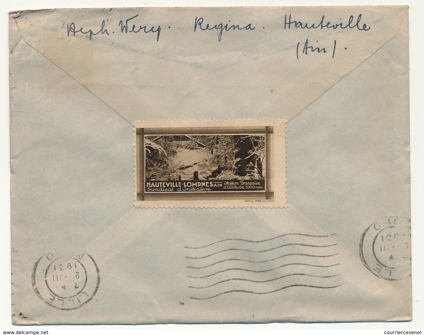 FRANCE => Vignette Touristique "Hauteville Lompnes (Ain) Au Dos D'une Enveloppe - Hauteville 1931 - Cartas & Documentos