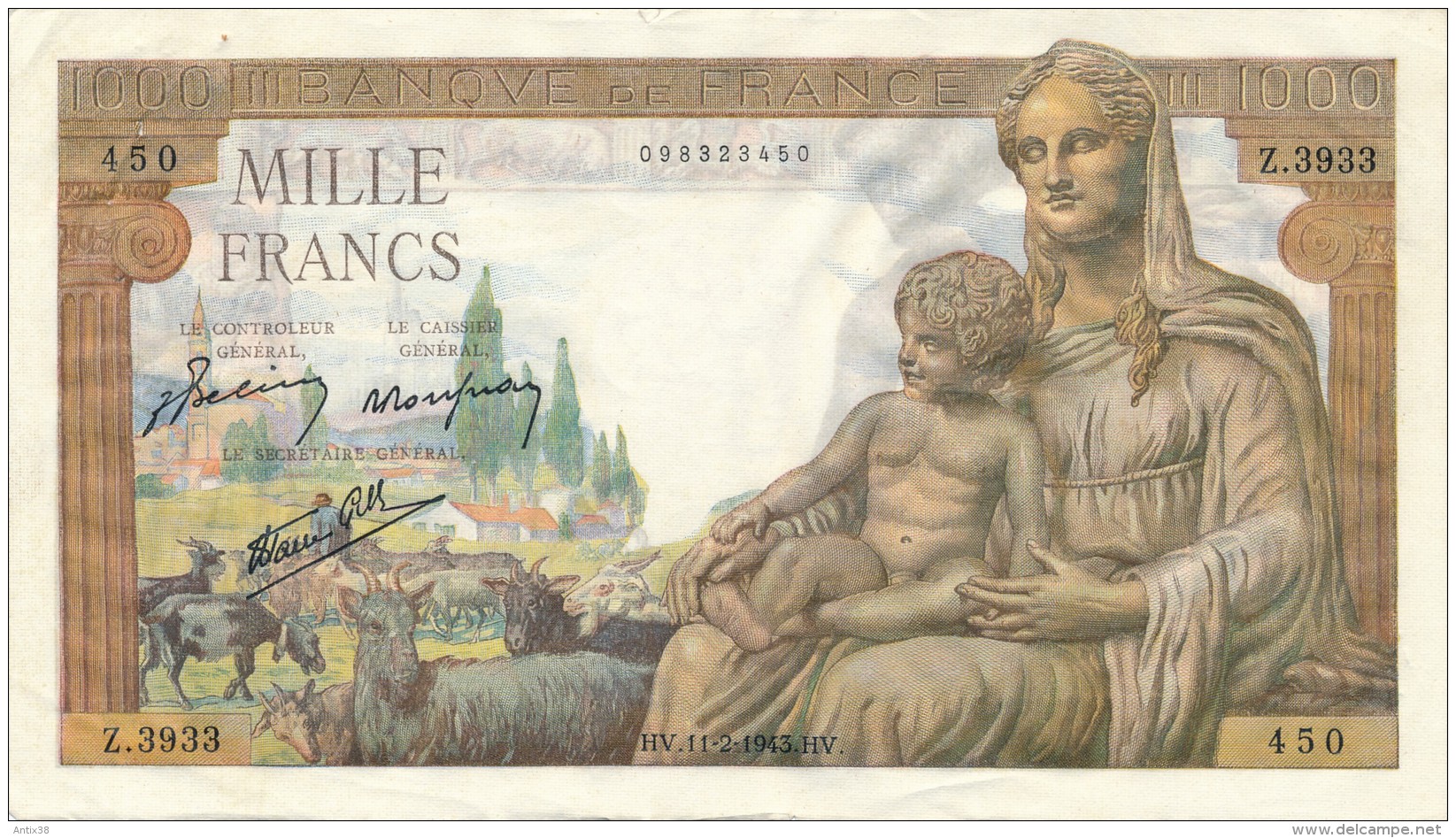 H33 - FRANCE - Billet De 1000 Francs Déesse DEMETER - 1 000 F 1942-1943 ''Déesse Déméter''