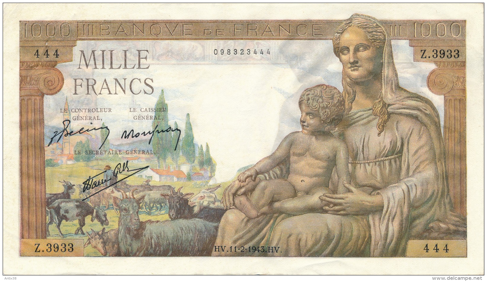 H33 - FRANCE - Billet De 1000 Francs Déesse DEMETER - 1 000 F 1942-1943 ''Déesse Déméter''