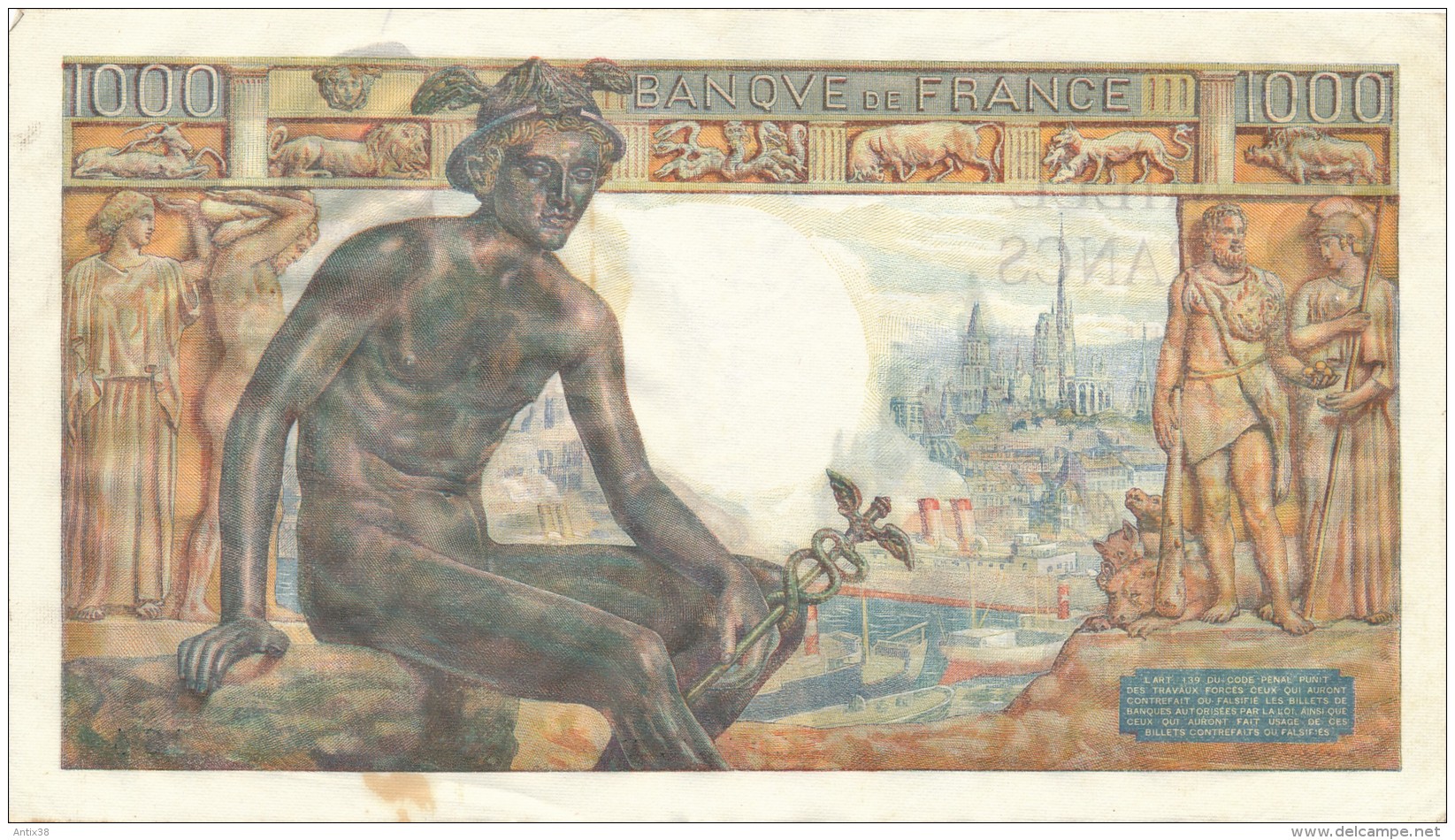 H33 - FRANCE - Billet De 1000 Francs Déesse DEMETER - 1 000 F 1942-1943 ''Déesse Déméter''