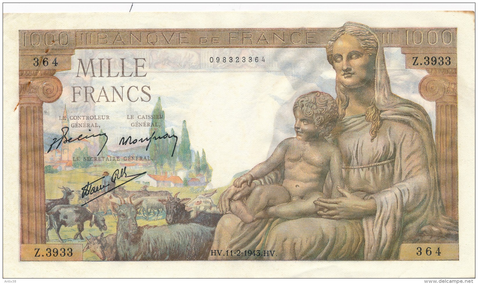 H33 - FRANCE - Billet De 1000 Francs Déesse DEMETER - 1 000 F 1942-1943 ''Déesse Déméter''