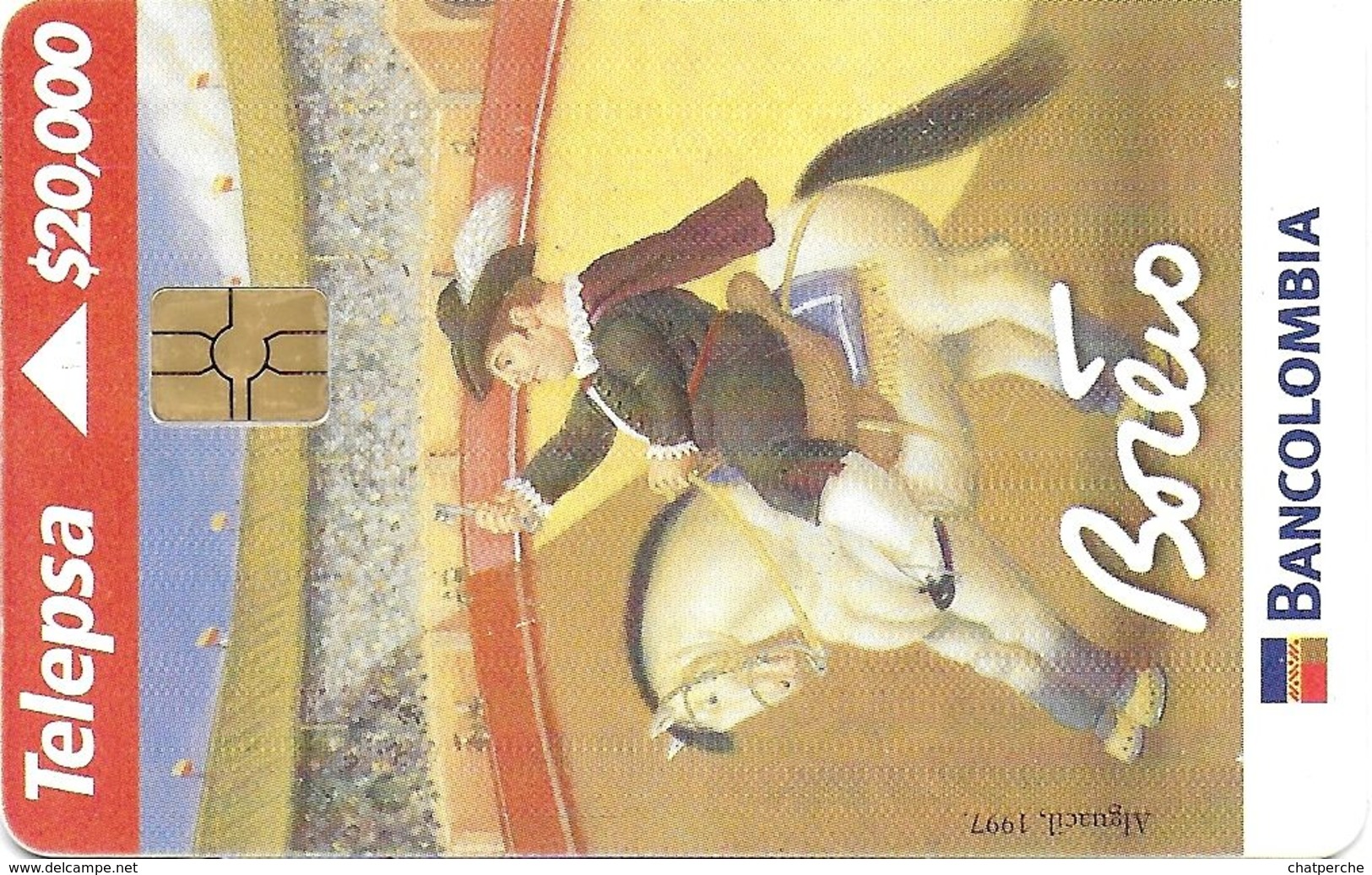 TÉLÉCARTE  PHONECARD TARJETA  COLOMBIE BOTERO ARTISTE PEINTRE CAVALIER CORRIDA  ALGUACIL 1999 - Kolumbien