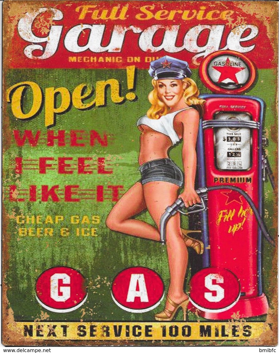Superbe Plaque En Métal : - Full Service Garage Open ! - Tin Signs (after1960)