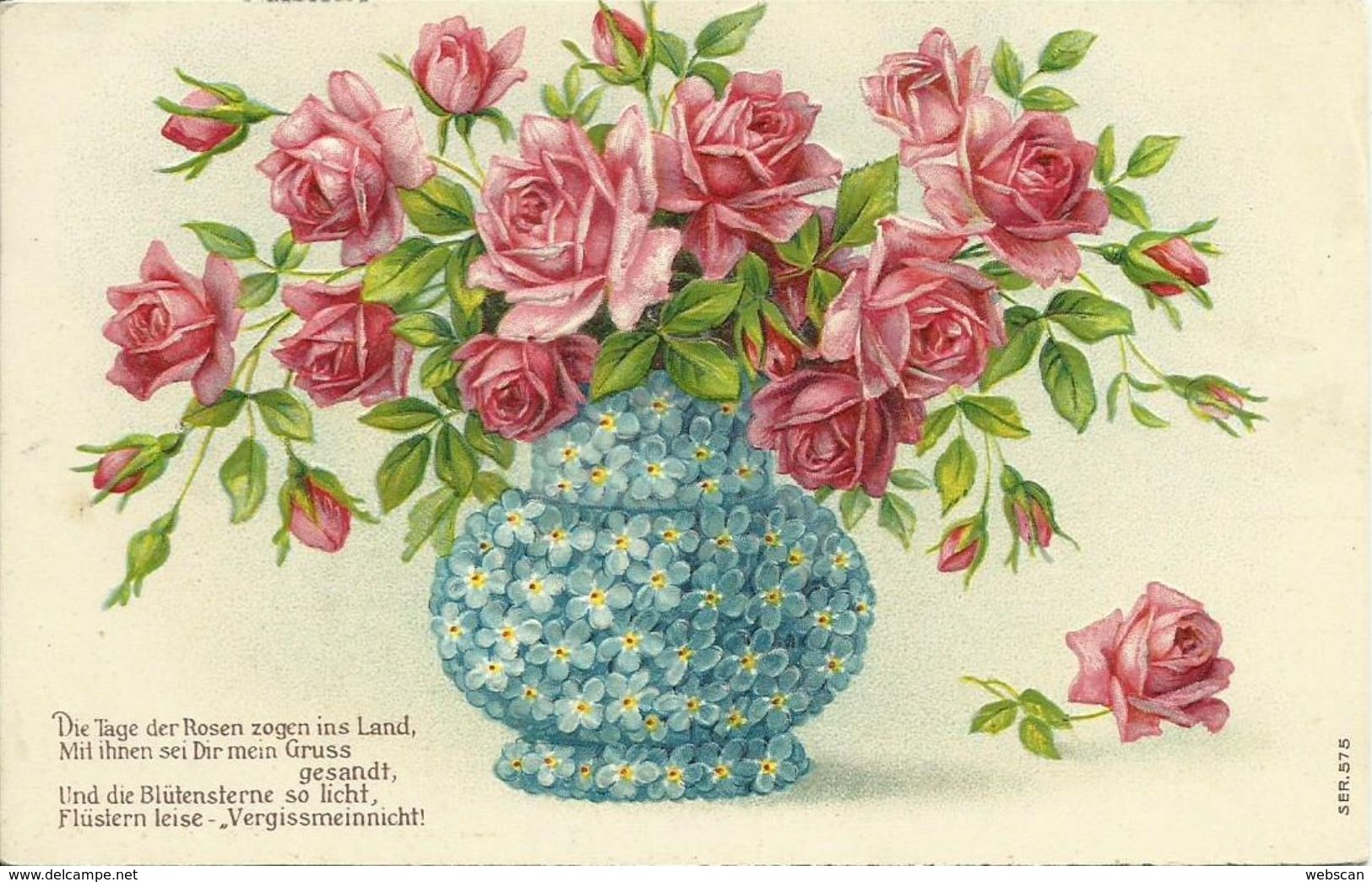 AK Blumen Rosen In Veilchenvase Prägekarte Color 1910 #25 - Fiori