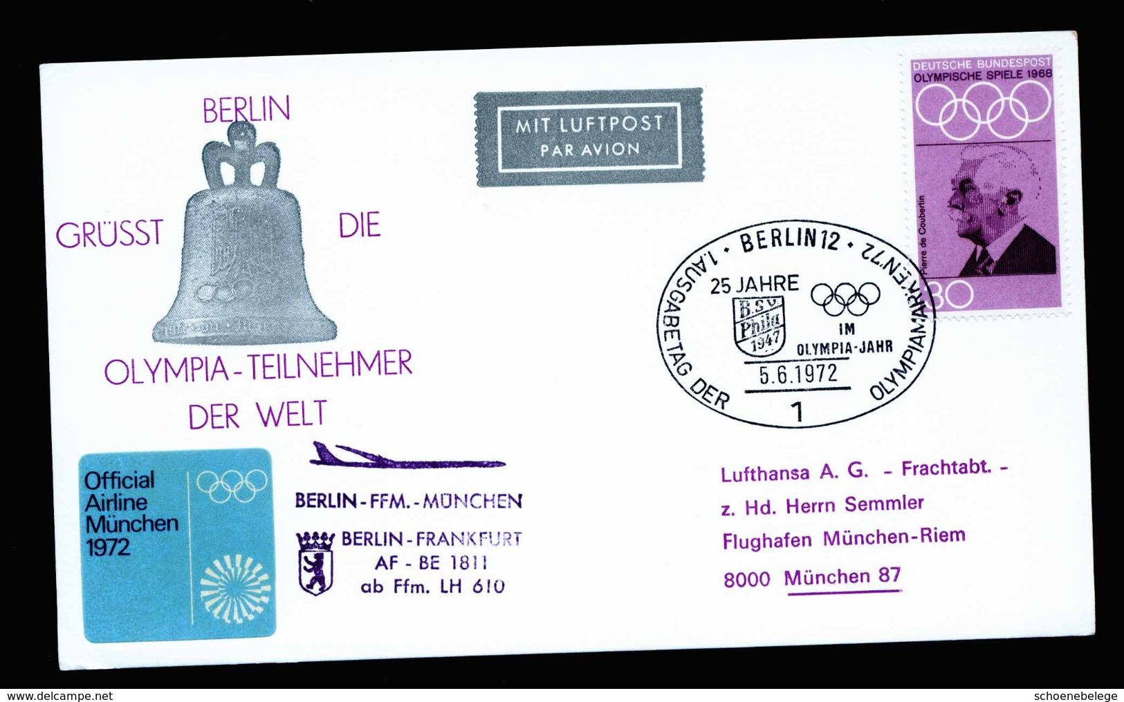 A5125) Olympia München 1972 Sonderflug Berlin-München - Sommer 1972: München