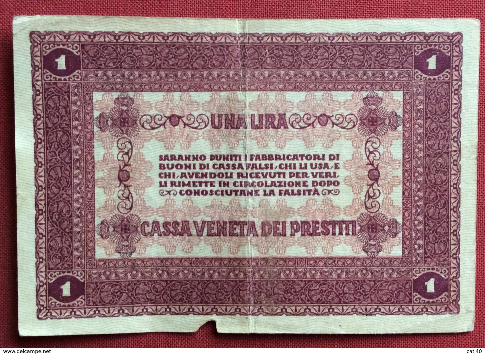 CASSA VENETA DEI PRESTITI BUONO DI CASSA A CORSO LEGALE DA UNA LIRA - Other & Unclassified