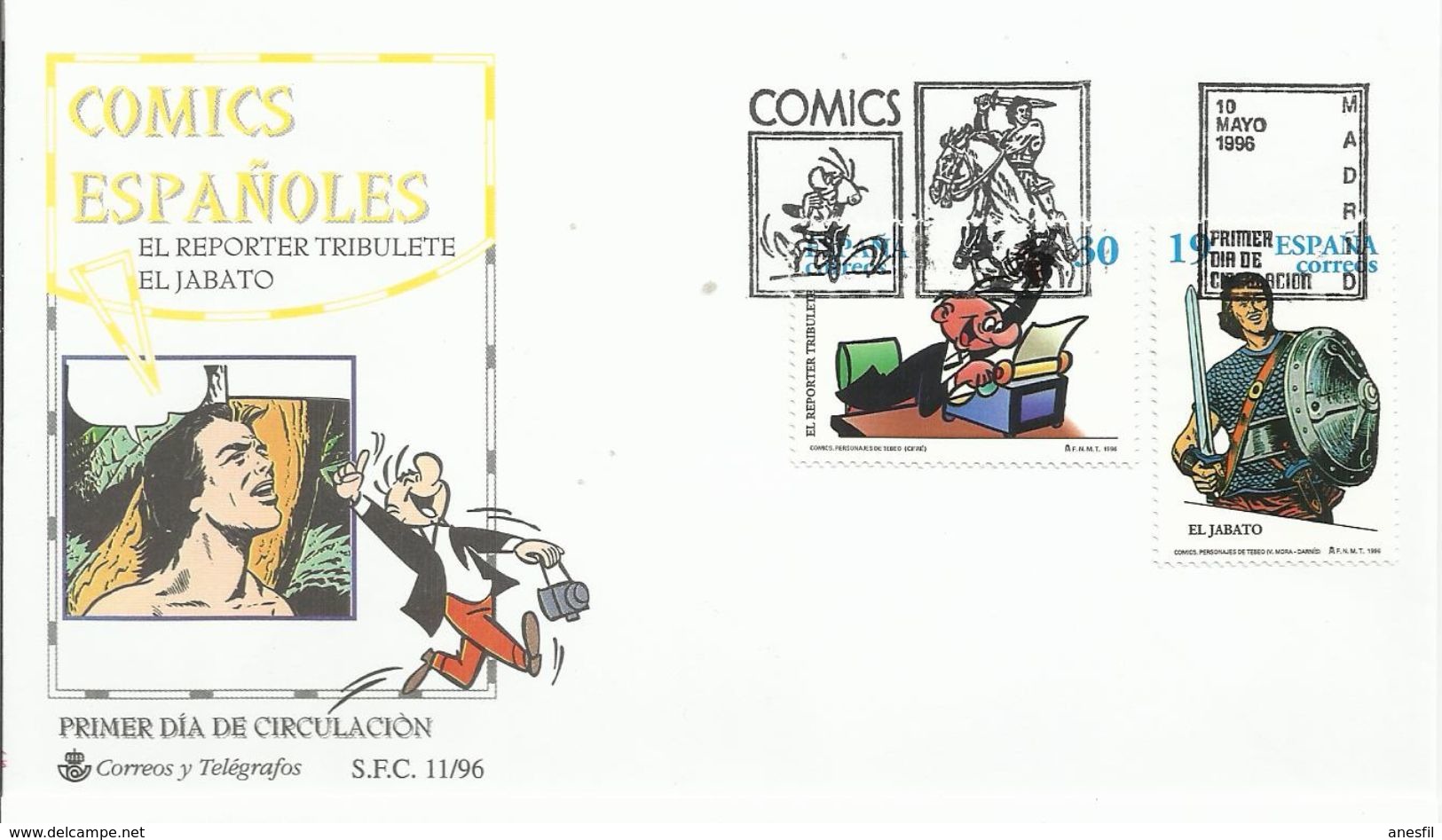 España. 1996. Comics. Personajes Del Tebeo. El Jabato Y Reportero Tribulete Y Arqueología. - FDC