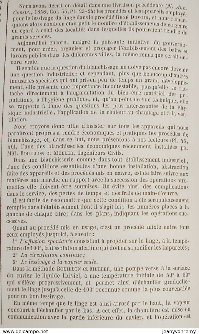Plan D'une Blanchisserie économique Pour 200 Laveuses.1860 - Travaux Publics