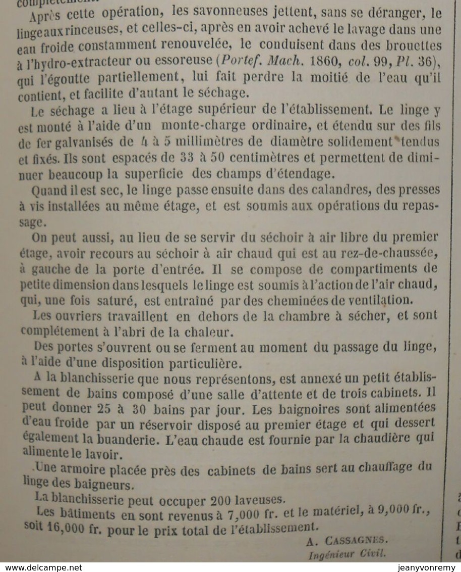 Plan D'une Blanchisserie économique Pour 200 Laveuses.1860 - Obras Públicas