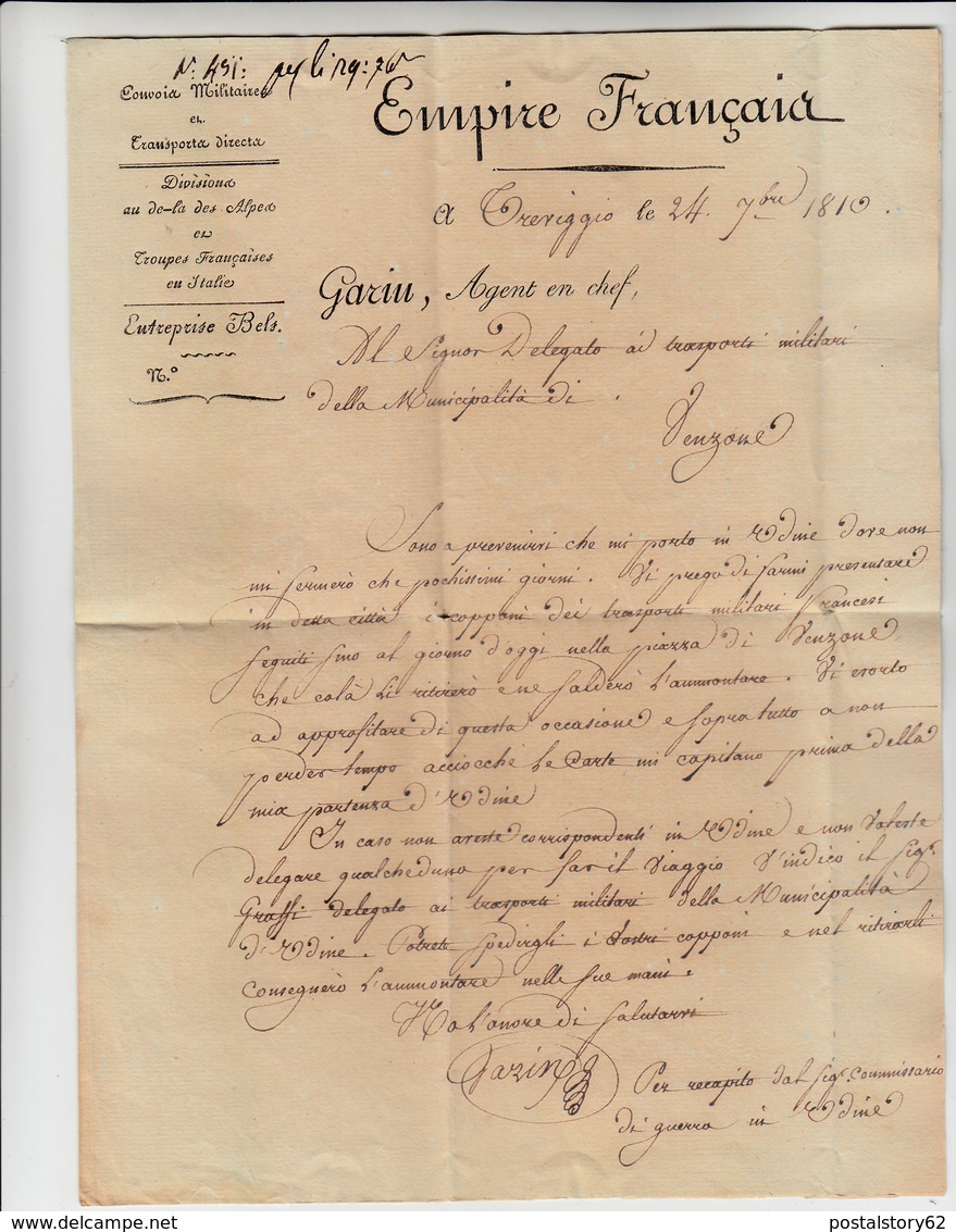 Francesi In Italia, Treviso Per Venzone, Division Au De La Des Alpes. Garin Agent En Chef.1810 - 1. ...-1850 Prefilatelia