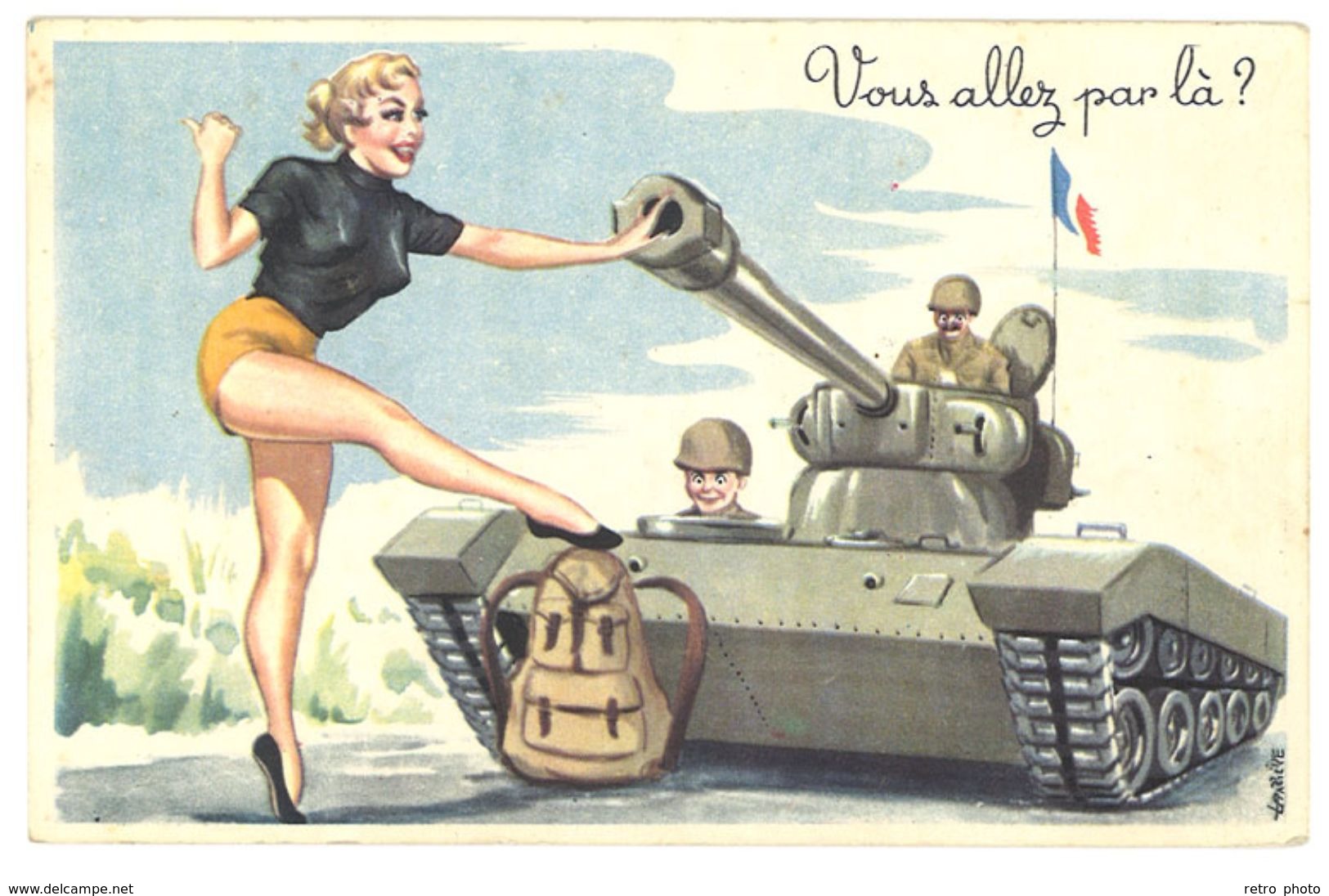 Cpsm Signée Carrière, Femme, Pin-up, Militaires, Tank - Carrière, Louis