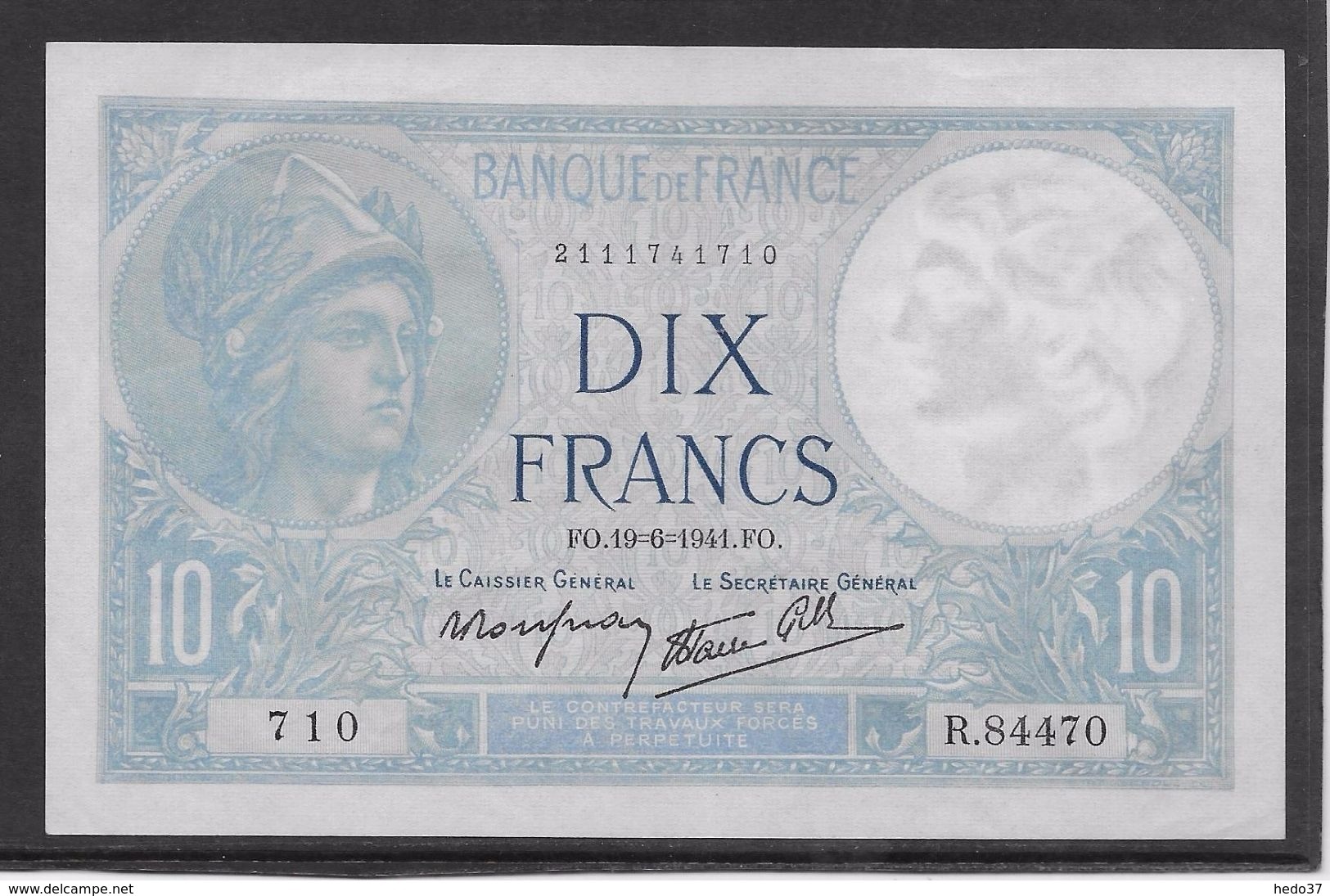 France 10 Francs Minerve - 19-6-1941 - Fayette N°7-29 - SPL - 10 F 1916-1942 ''Minerve''