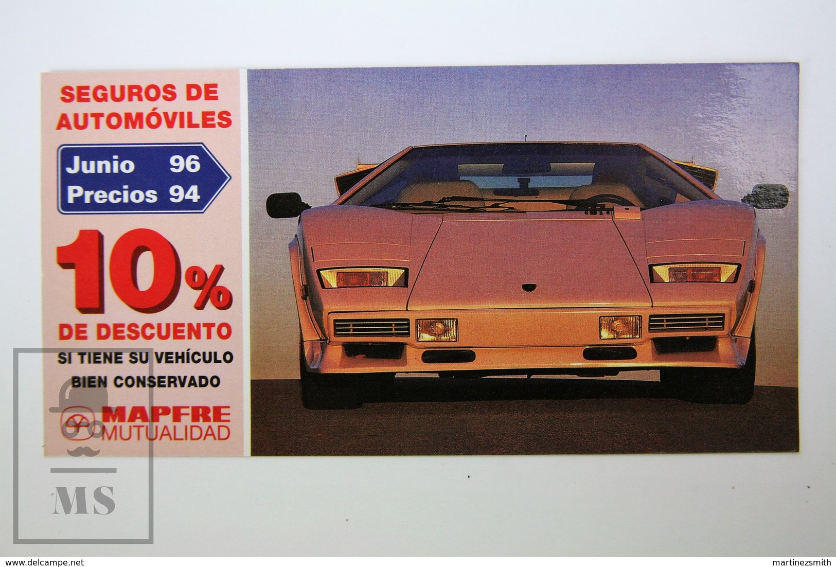 Spanish Mapfre Insurance Advertising Postcard - 1980's Lamborghini Countach - Voitures De Tourisme