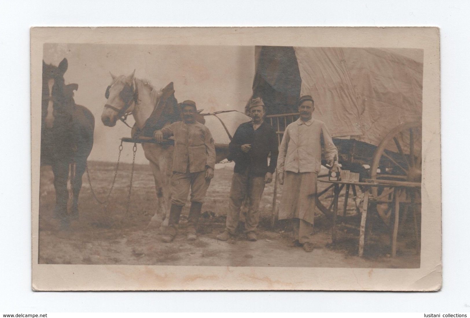 Photo Postcard FRANCE PARIS 1916 SOLDIERS & HORSE CART CHEVAUX CHEVAL PDERDE - Chevaux