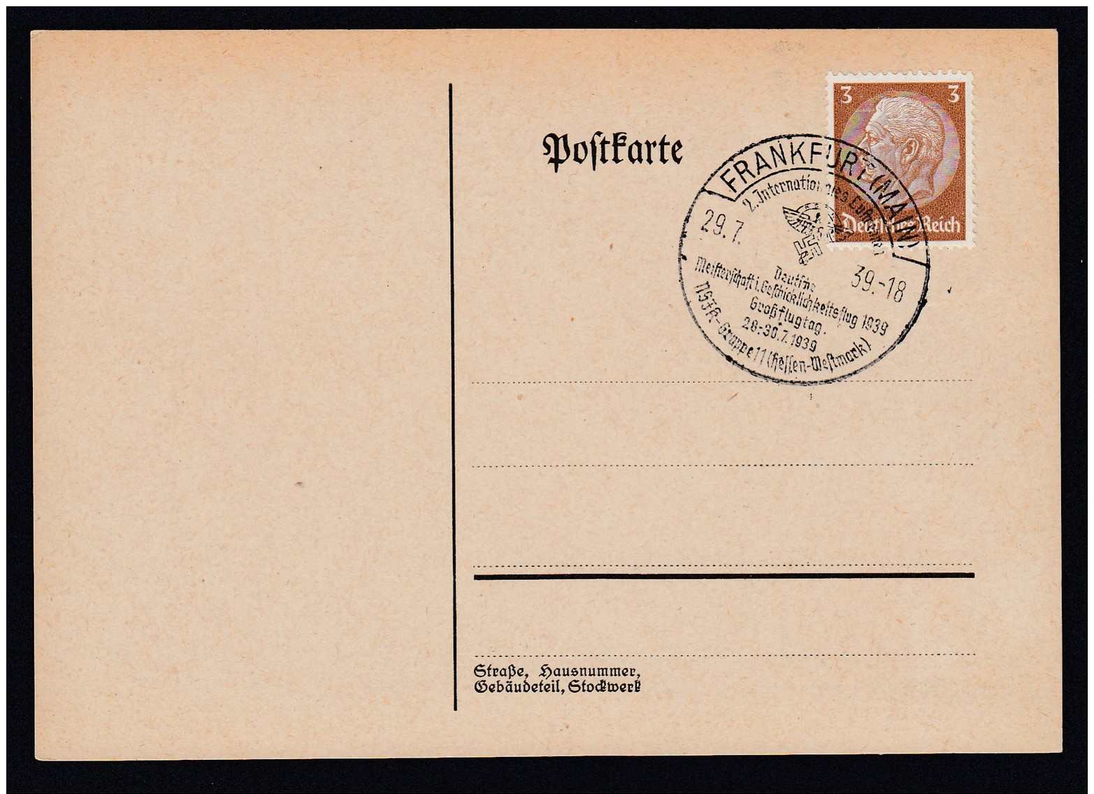 DR Postkarte Sonderstempel 1939 Frankfurt Main Ungelaufen K951 - Maschinenstempel (EMA)