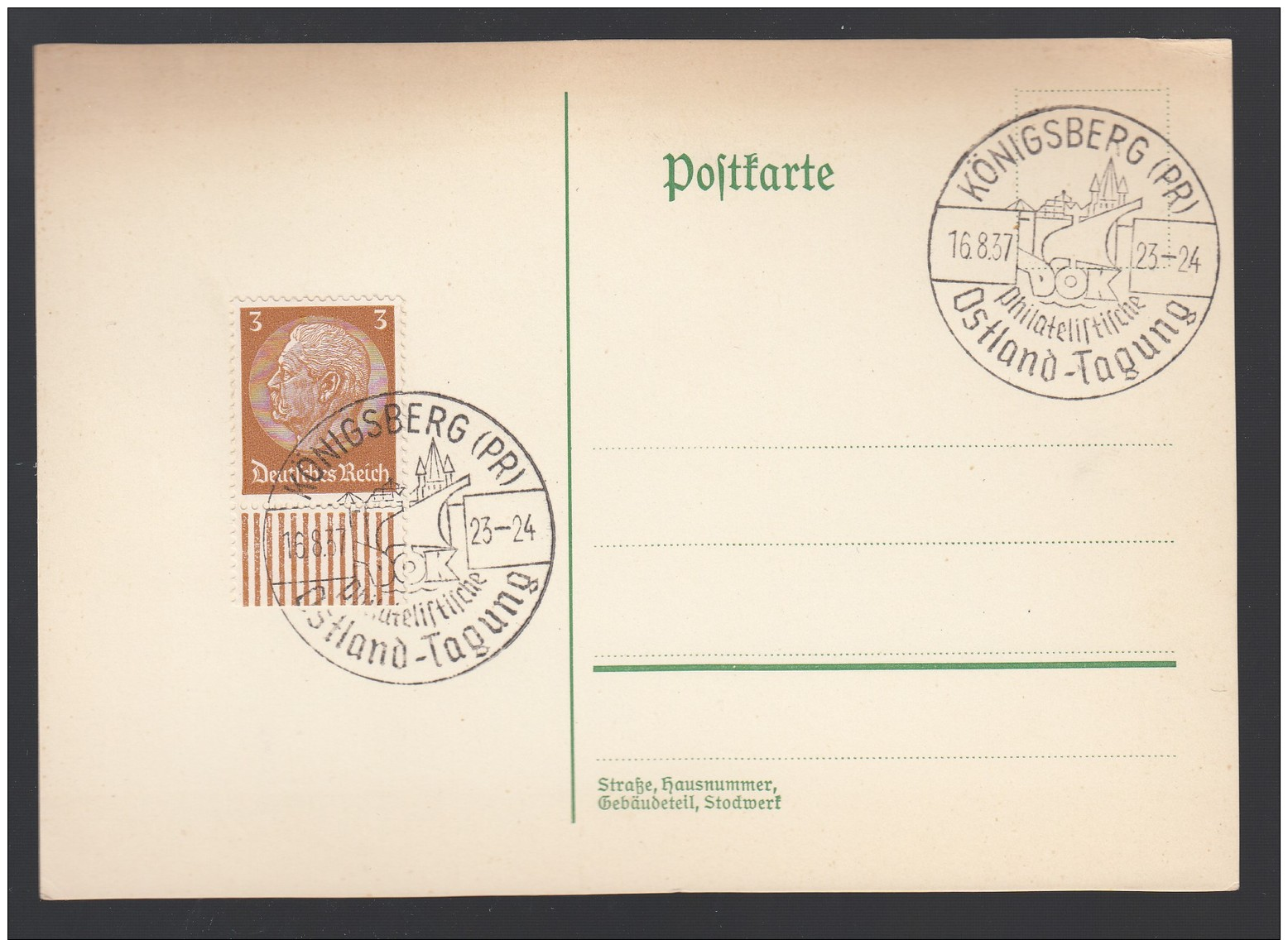 DR Postkarte Sonderstempel 1937 Königsberg Pr Ungelaufen K1122 - Maschinenstempel (EMA)