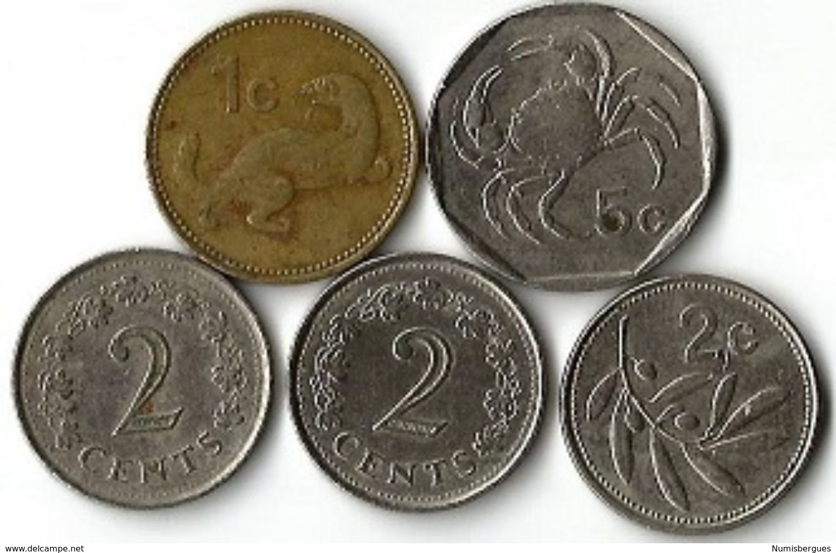 5 Pièces De Monnaie 1- 2 - 5  Cents - Malta