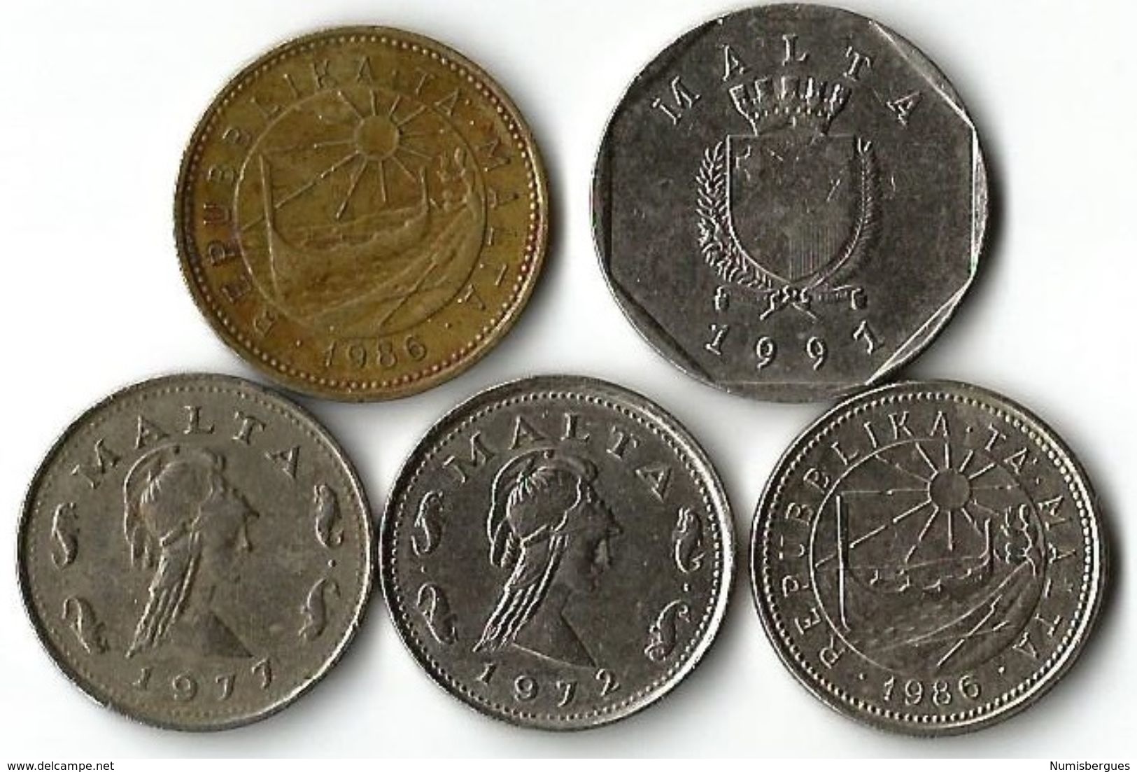 5 Pièces De Monnaie 1- 2 - 5  Cents - Malta