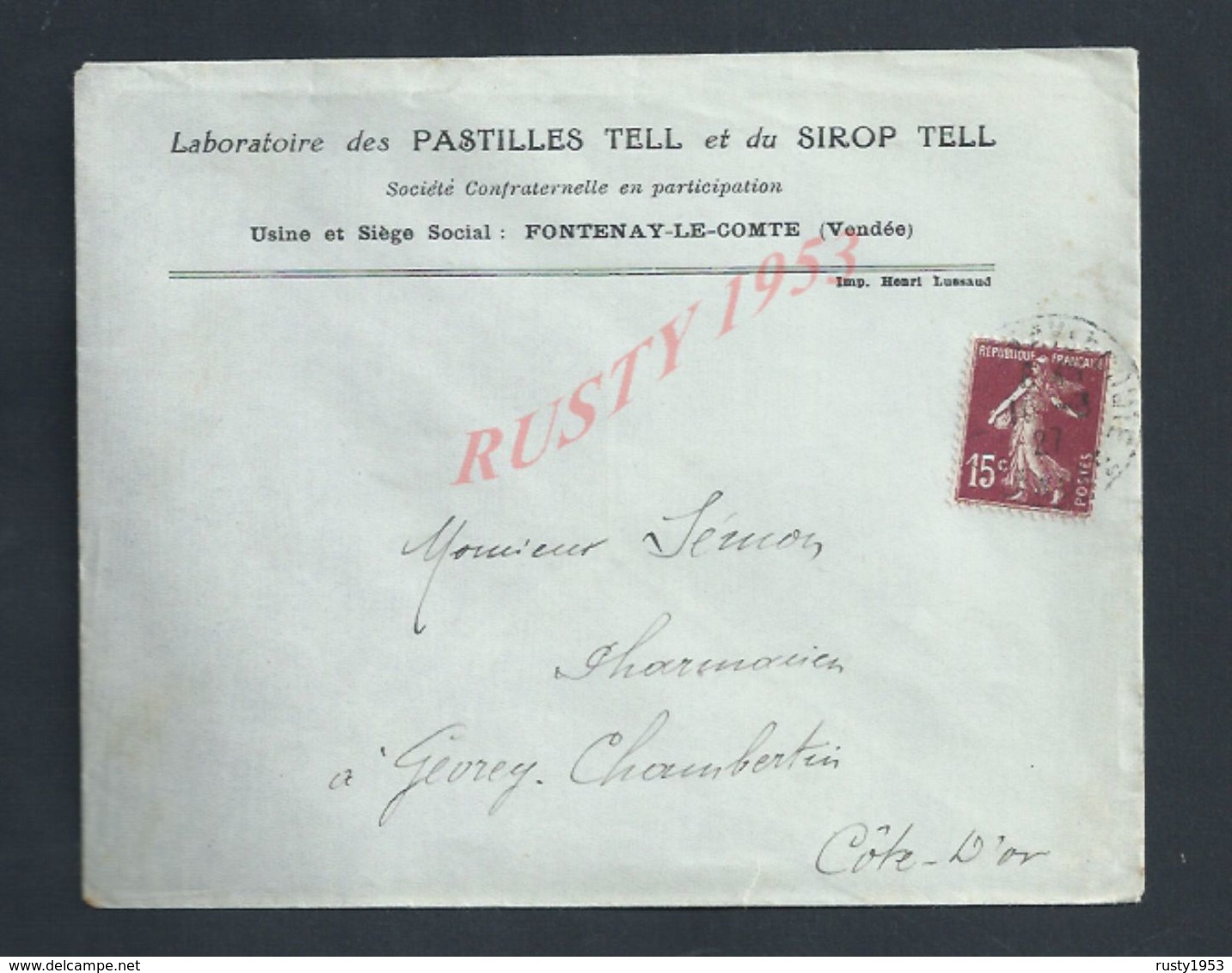 LETTRE COMMERCIALE SUR TIMBRE PASTILLES TELL & SIROT TELL À FONTENAY LE COMTE : - 1950 - ...