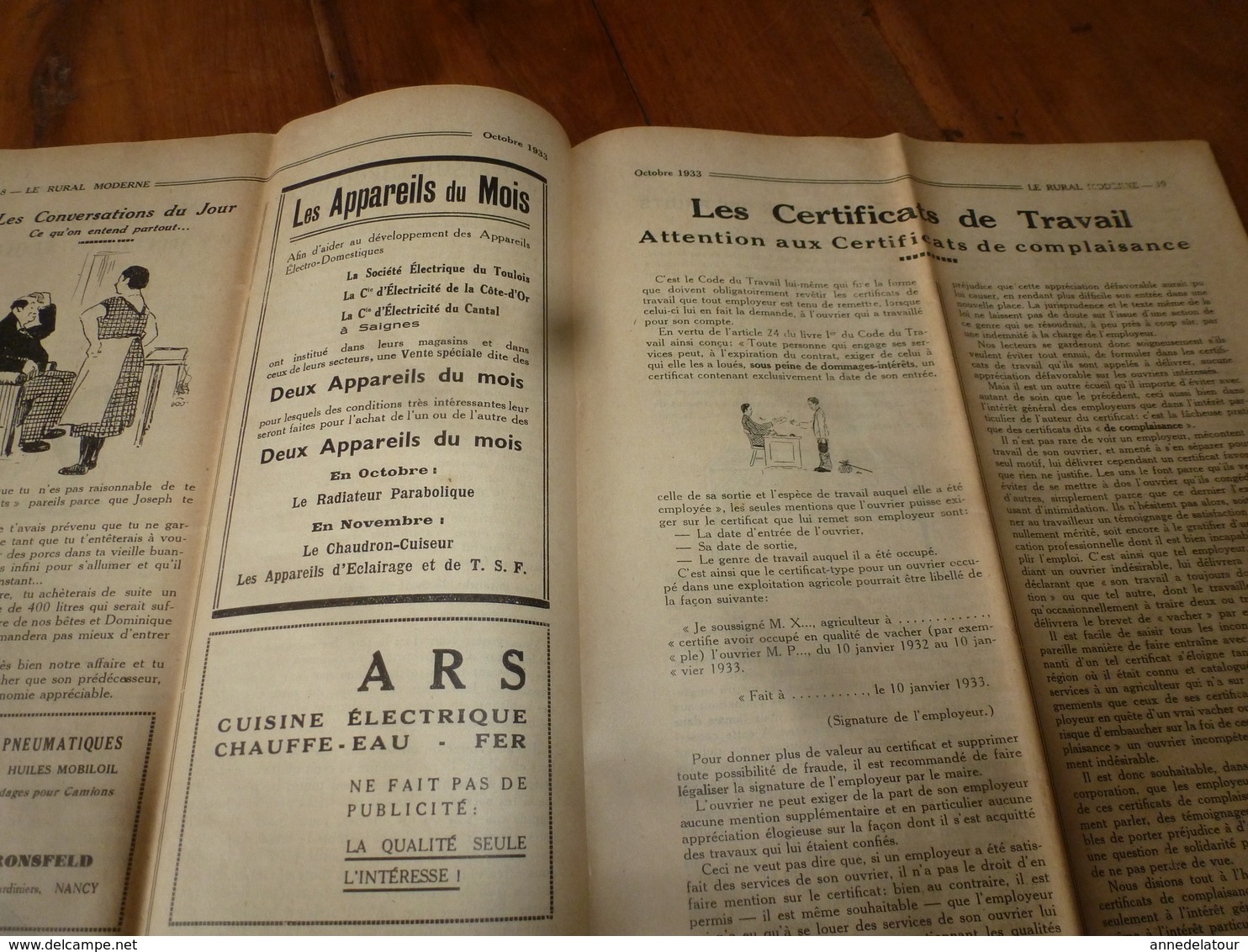 1933  LE RURAL MODERNE :Conserver les fruits; Les asperges; L'eau potable dans les hameaux;Les bons conseils;etc