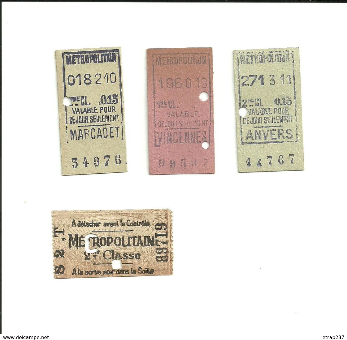 4 Tickets MÉTROPOLITAIN. Anciens. Paris. Voir Description - Europa