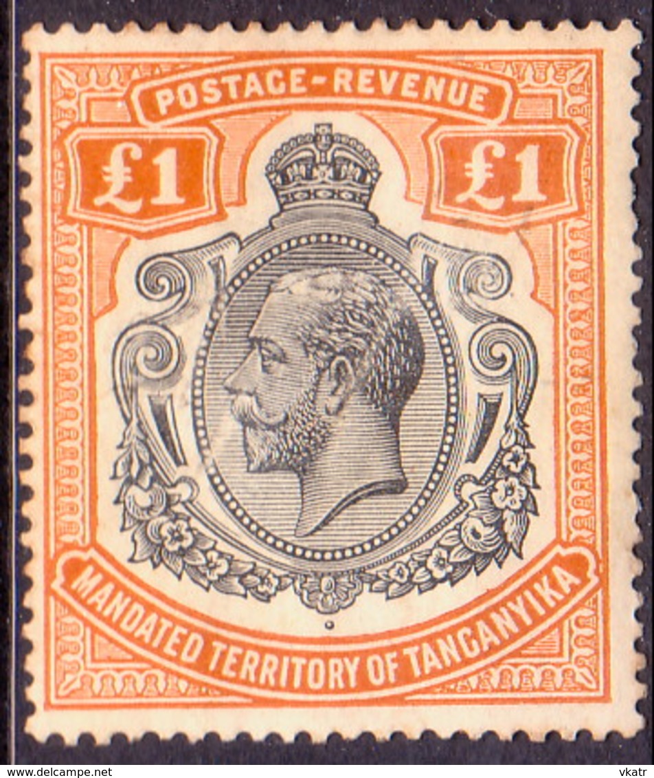 TANGANYIKA 1927 SG #107 £1 MLH CV £275 Toned; Light Scratch On Face - Tanganyika (...-1932)