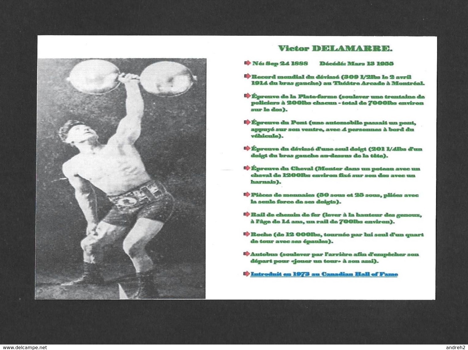 SPORTS - HALTÉROPHILIE - LUTTEUR - VICTOR DELAMARRE (1888 - 1955) - VICTOR DELAMARRE SES RECORDS ET SES TOURS DE FORCE - Weightlifting