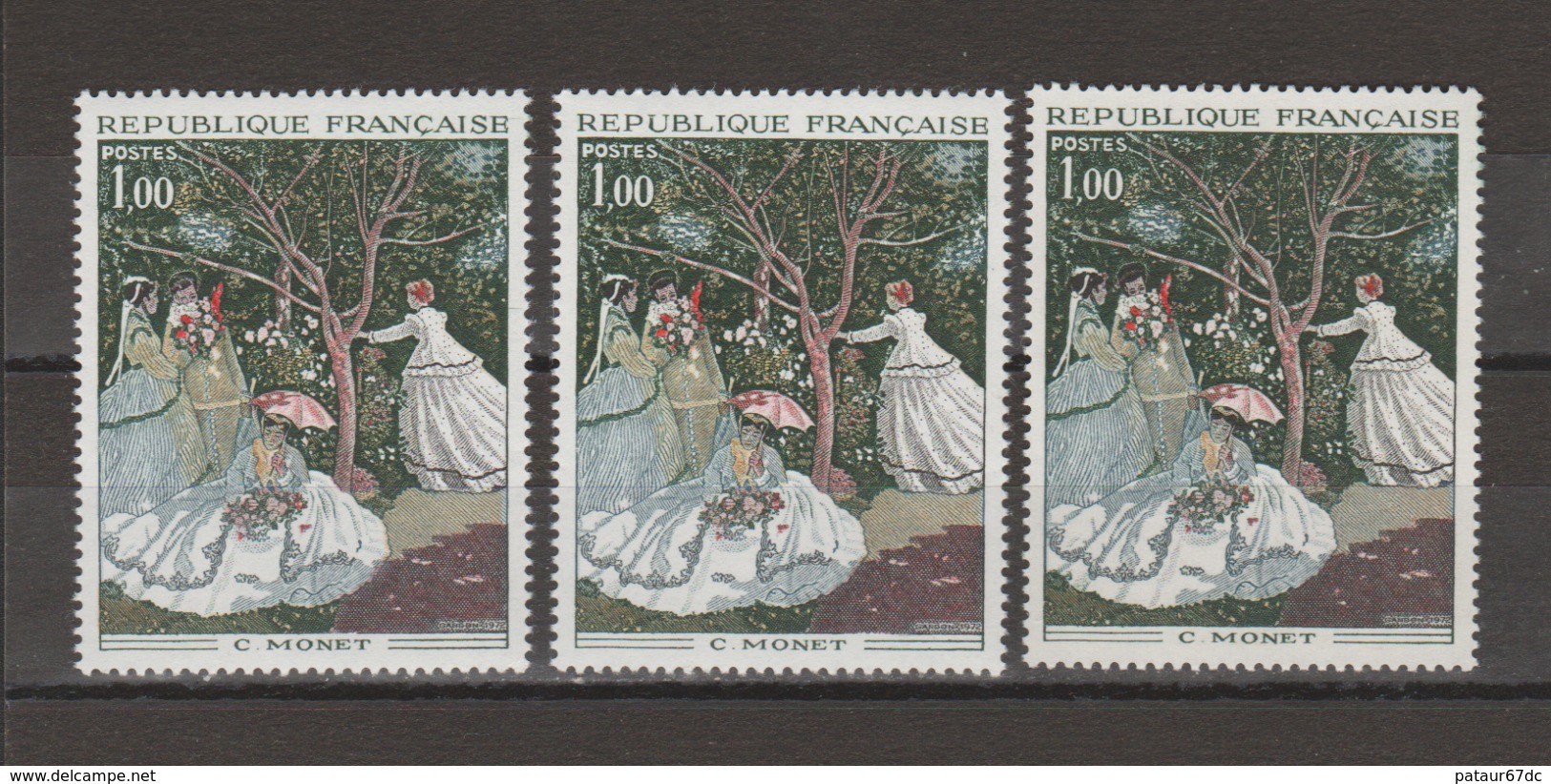 FRANCE / 1972 / Y&T N° 1703 ** : "Femmes Au Jardin" (Claude MONET) X 3 En TP Isolés - Gomme D'origine Intacte - Unused Stamps