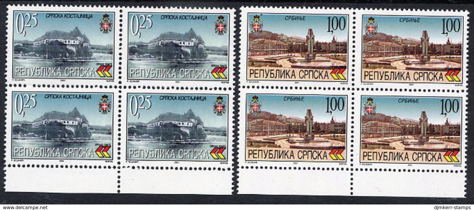 BOSNIAN SERB REPUBLIC 2001 Definitive: Tourism Blocks Of 4 MNH / **.  Michel 210, 212 - Bosnien-Herzegowina