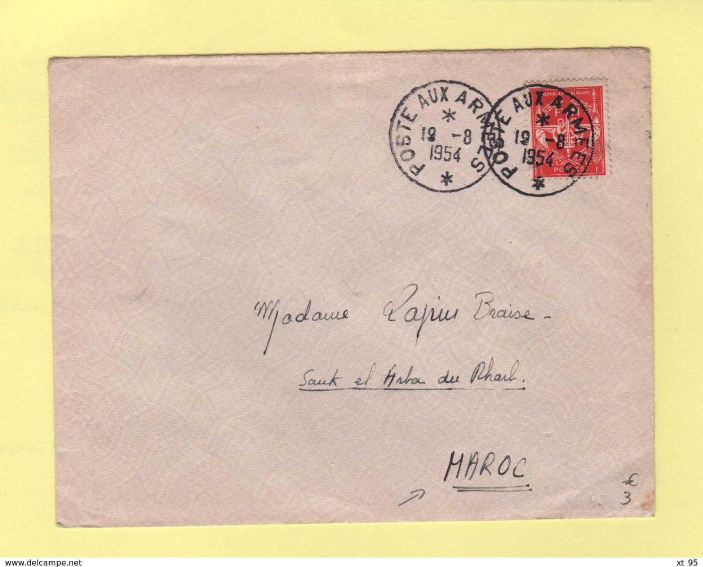 Poste Aux Armees - Destination Maroc - Timbre FM - 1954 - Militärische Franchisemarken