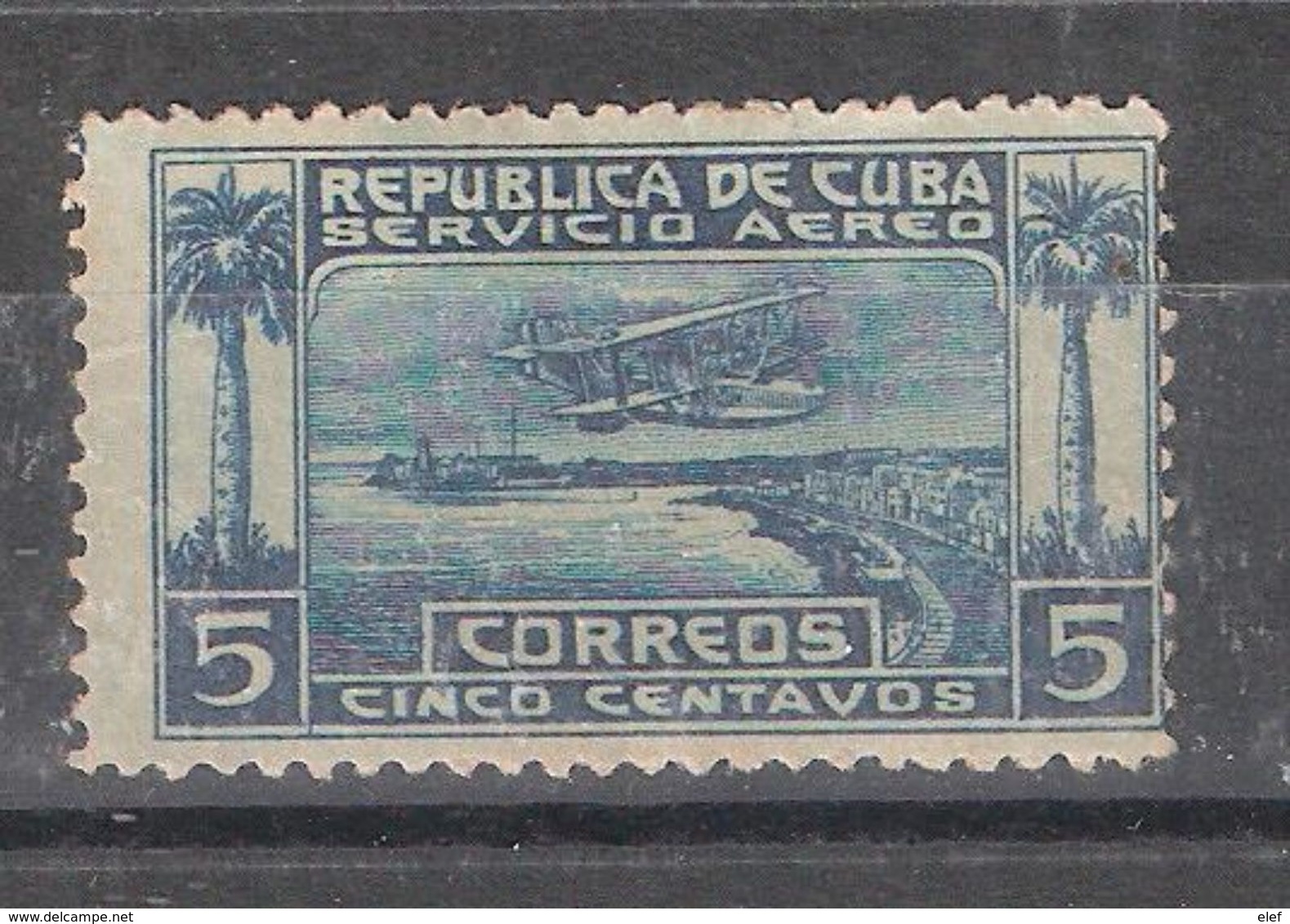 CUBA , 1927, Poste Aérienne AEREO . Airmail N° 1 ,5 C Bleu / Bleu, Hydravion Survolant Le Port La Havane, Neuf * / MH TB - Poste Aérienne