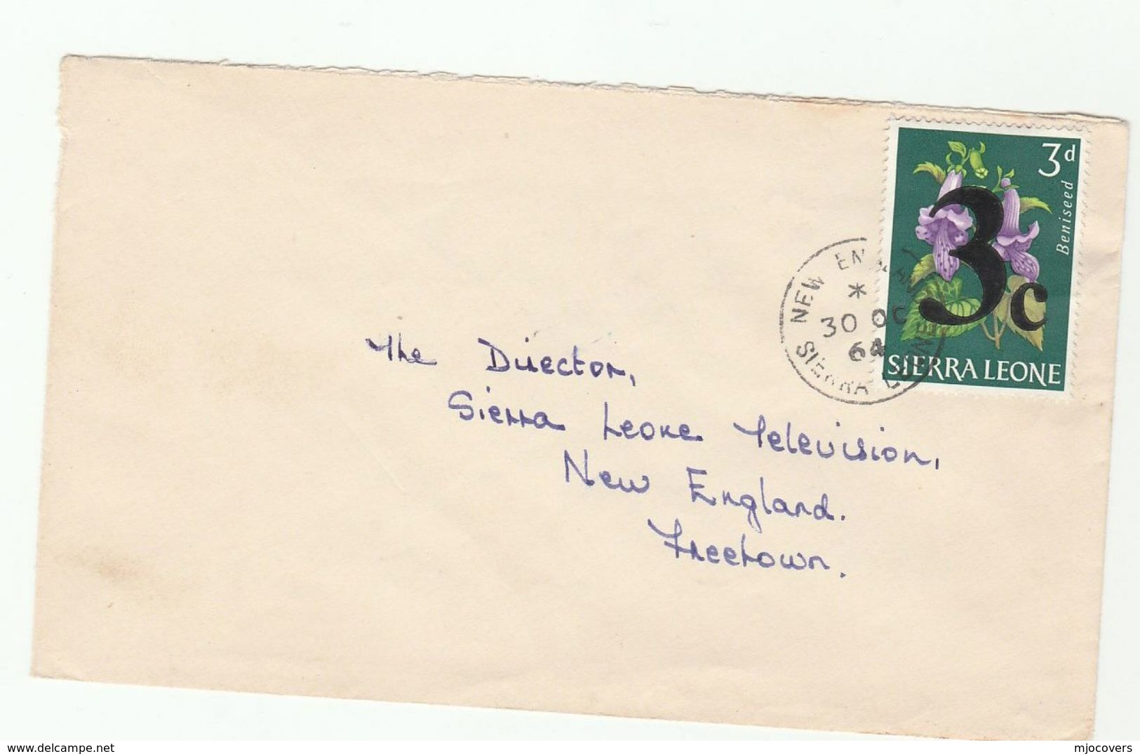 1964 SIERRA LEONE COVER Stamps 3c On 3d BENISEED FLOWER To SIERRA LEONE TELEVISION Tv Broadcasting Flowers - Sierra Leone (1961-...)