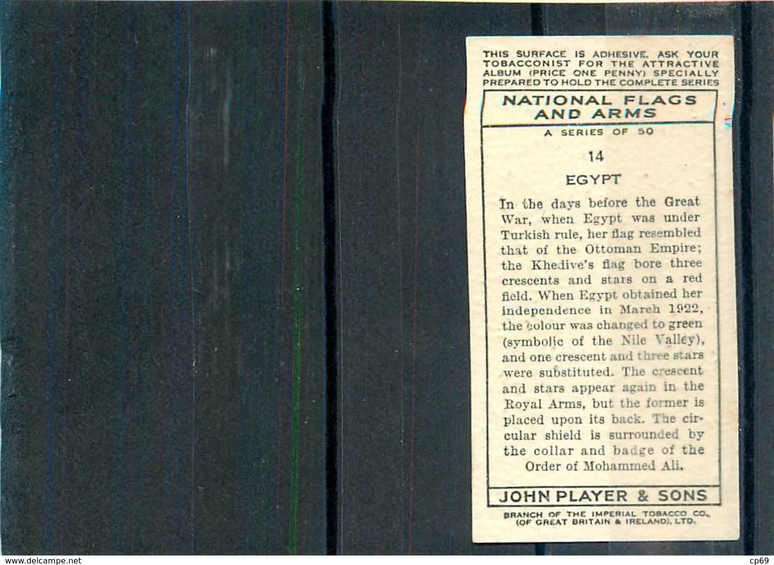 Image Player's Cigarettes A Series Of 50 N°14 National Flags And Arms Egypt Drapeau De L'Egypte Texte Au Dos - Player's