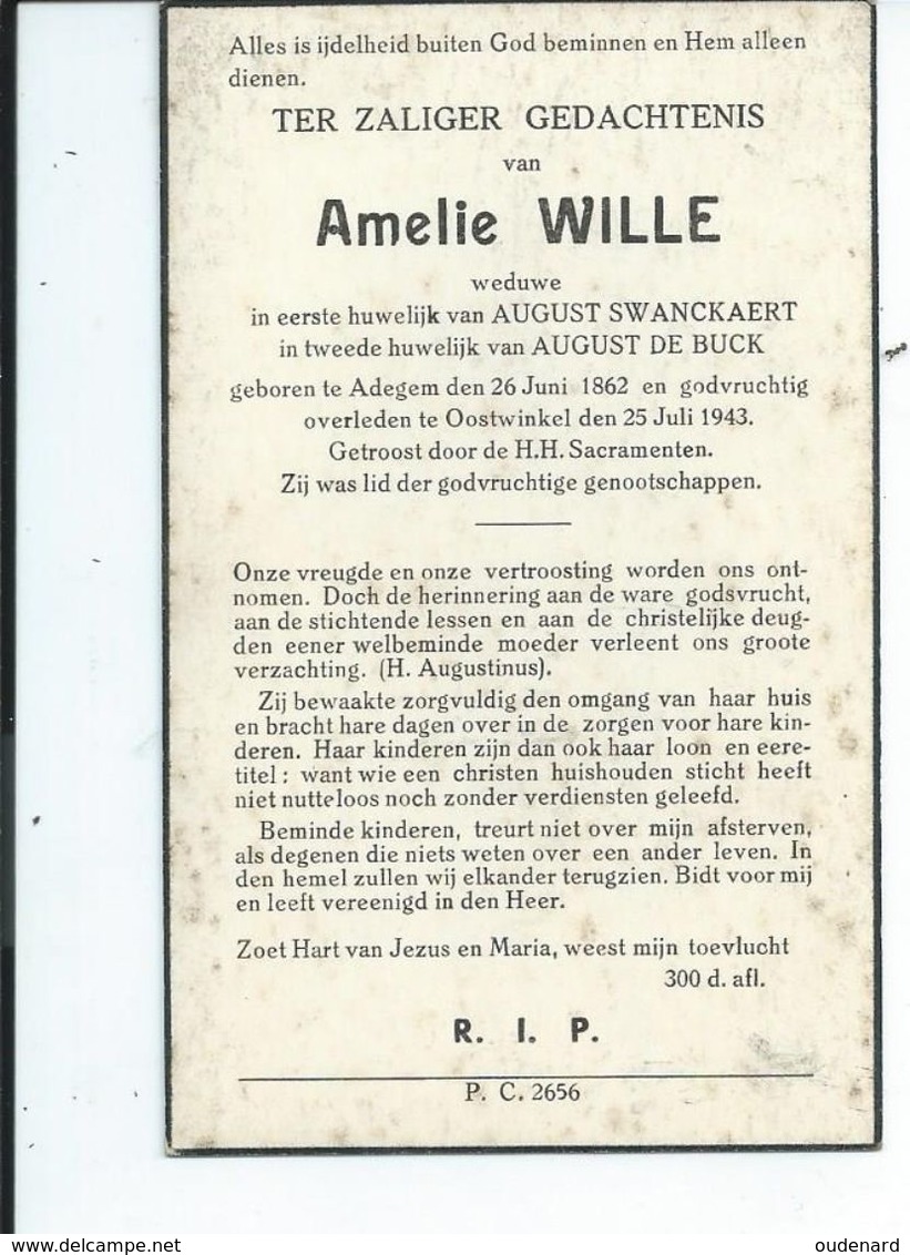 B.P. FOTO  ADEGEM WILLE AMELIE 1862 - 1943 OOSTWINKEL - Religion & Esotericism