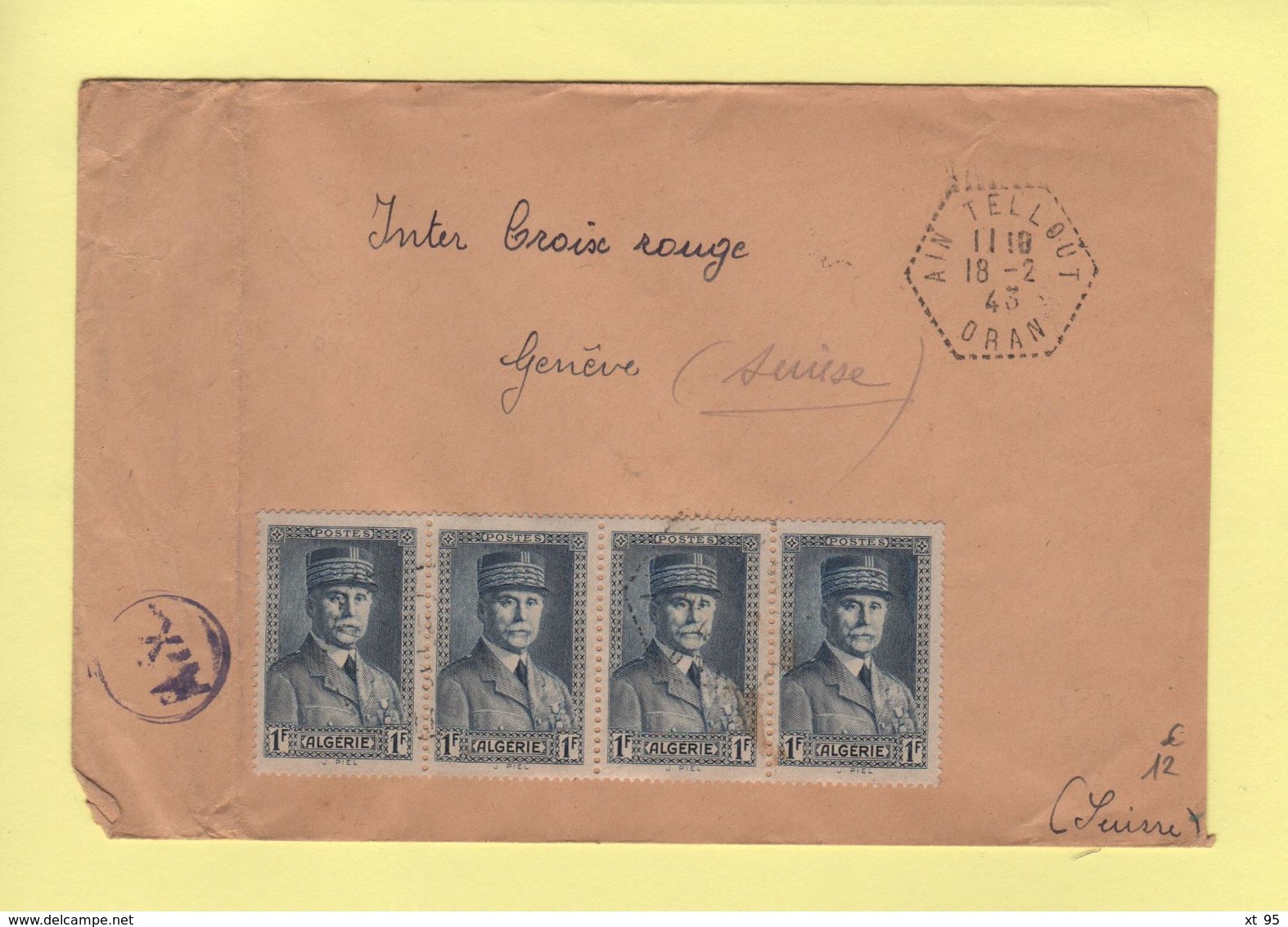 Ain Tellout - Oran - 18-2-1943 - Destination Geneve - Covers & Documents