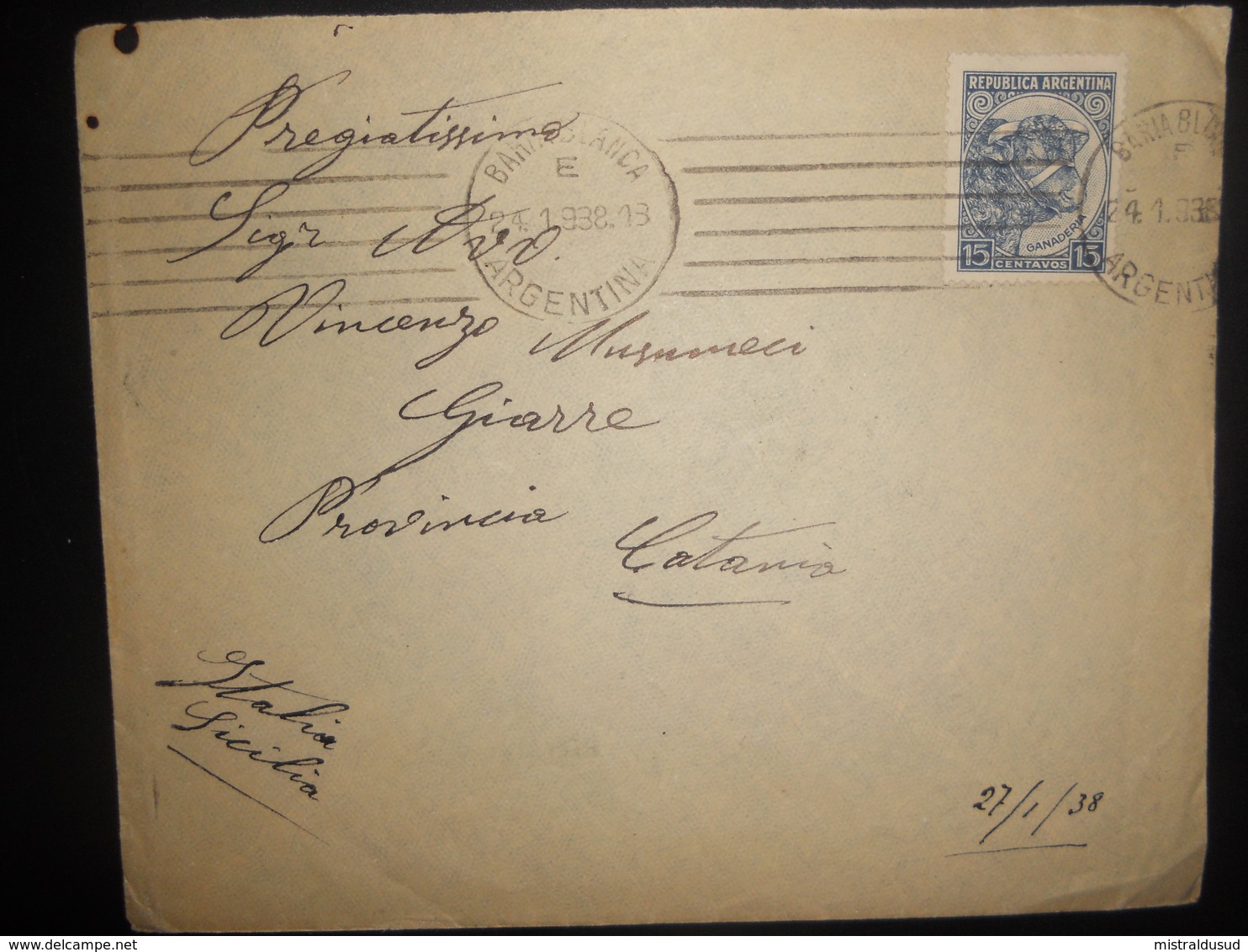 Argentine Lettre De Bahia Blanca 1938 Pour Giarre - Lettres & Documents
