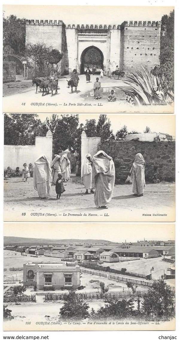Cpa: MAROC - OUDJDA - Porte Sidi Aïssa, Promenade Du Harem, Le Camp, Cercle Des Sous Officiers (3 Cartes) - Sonstige & Ohne Zuordnung