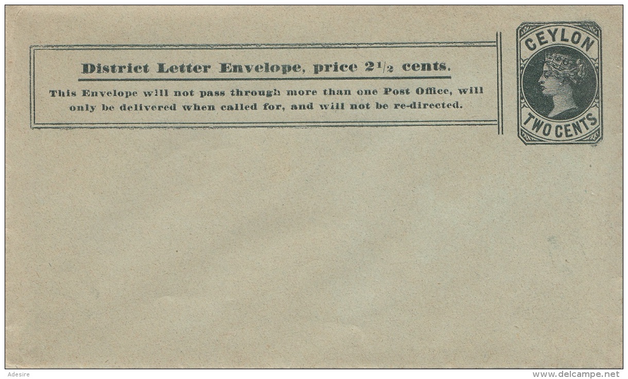 CEYLON District Letter Envelope 189? - 2,Cent Ganzsache Unused - Sri Lanka (Ceylon) (1948-...)