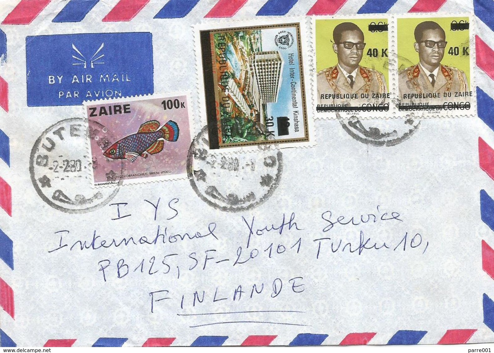 Zaire DRC Congo 1980 Butembo President Mobuto 40k On 9.6k Overprint Michel 544 30k Hotel Overprint Michel 543 100k Cover - Used Stamps