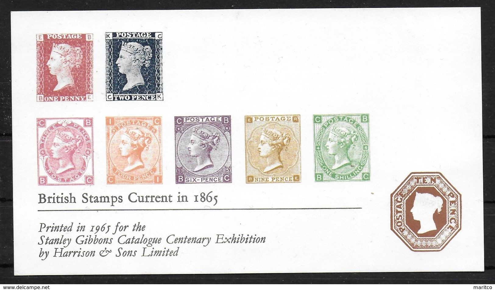 U.K. Card For The 1965 Stanley Gibbon Catalogue Centanary Exhibition  Reprints Of The 1865 Stamps Of GB - Essais & Réimpressions