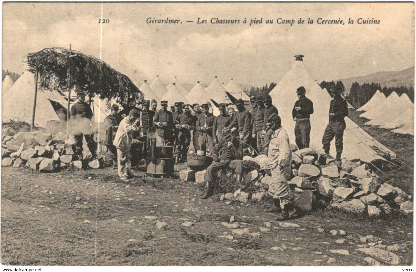 Carte Postale Ancienne De GERARDMER -Les Chasseurs à Pied Au Camp De La Cercenée, La Cuisine - Gerardmer