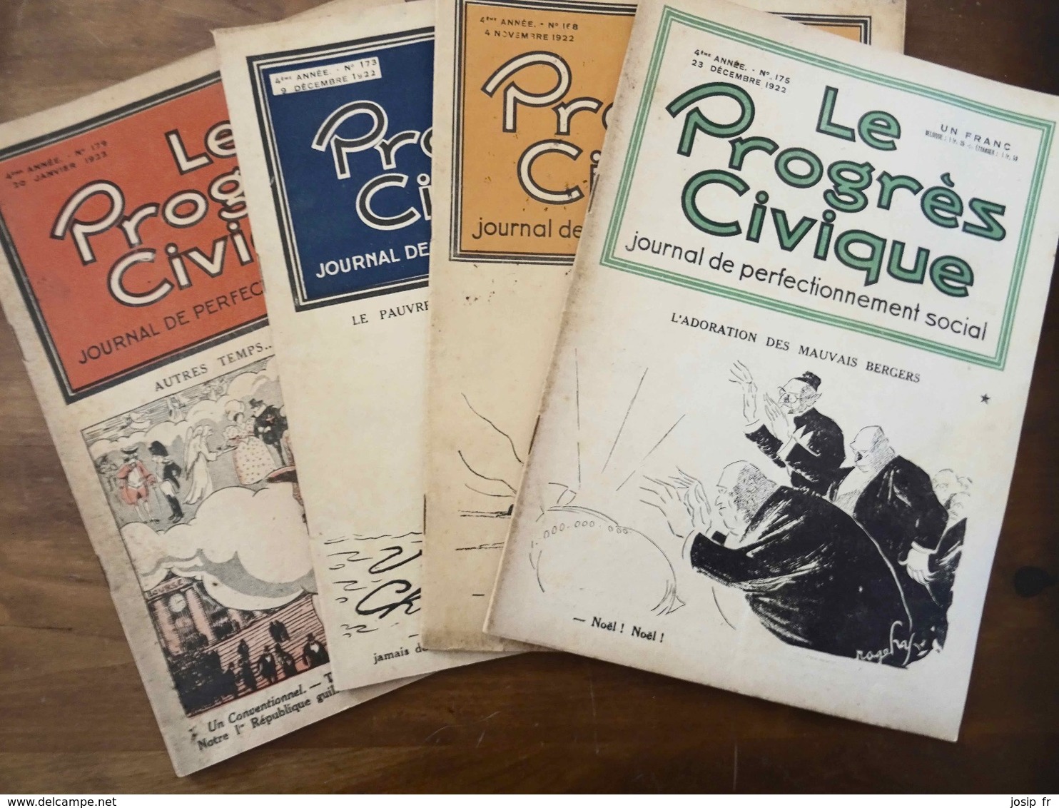 LOT DE 4 REVUES "LE PROGRÈS CIVIQUE- JOURNAL DE PERFECTIONNEMENT SOCIAL (1922-23) POLITIQUE - 1900 - 1949